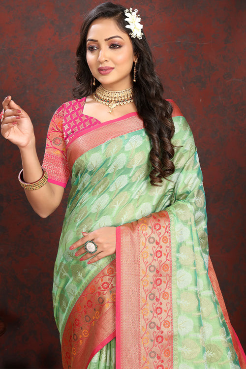 Load image into Gallery viewer, Lustrous Pista Soft Banarasi Silk Saree With Enamoring Blouse Piece
