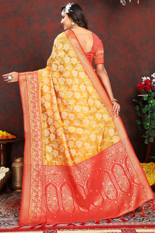 Load image into Gallery viewer, Enigmatic Yellow Soft Banarasi Silk Saree With Snappy Blouse Piece
