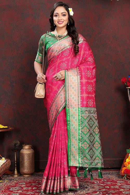 Load image into Gallery viewer, Magnetic Dark Pink Soft Banarasi Silk Saree With Quintessential Blouse Piece
