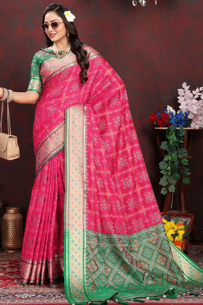 Magnetic Dark Pink Soft Banarasi Silk Saree With Quintessential Blouse Piece