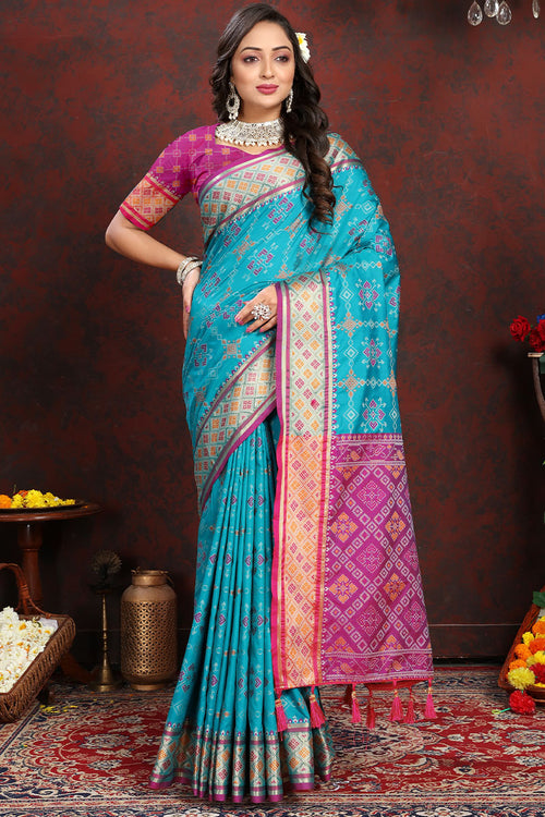 Load image into Gallery viewer, Evanescent Firozi Soft Banarasi Silk Saree With Pleasurable Blouse Piece
