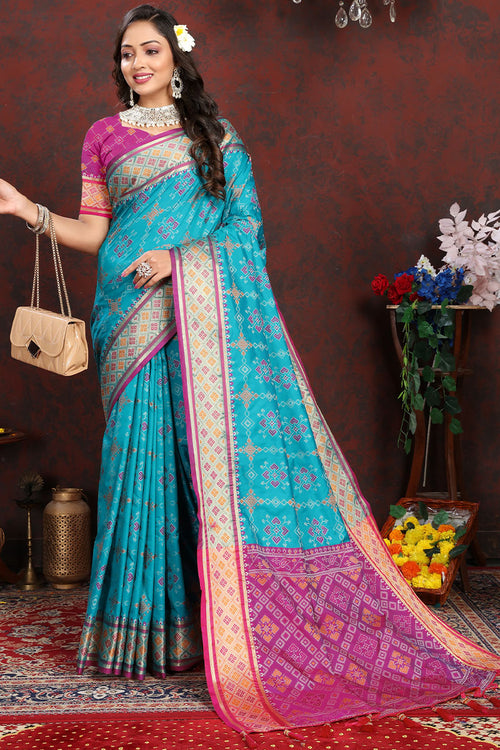 Load image into Gallery viewer, Evanescent Firozi Soft Banarasi Silk Saree With Pleasurable Blouse Piece
