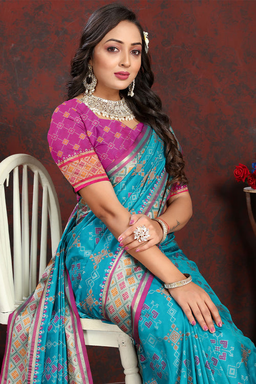 Load image into Gallery viewer, Evanescent Firozi Soft Banarasi Silk Saree With Pleasurable Blouse Piece
