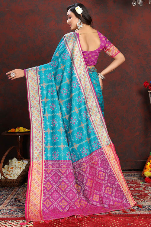 Load image into Gallery viewer, Evanescent Firozi Soft Banarasi Silk Saree With Pleasurable Blouse Piece
