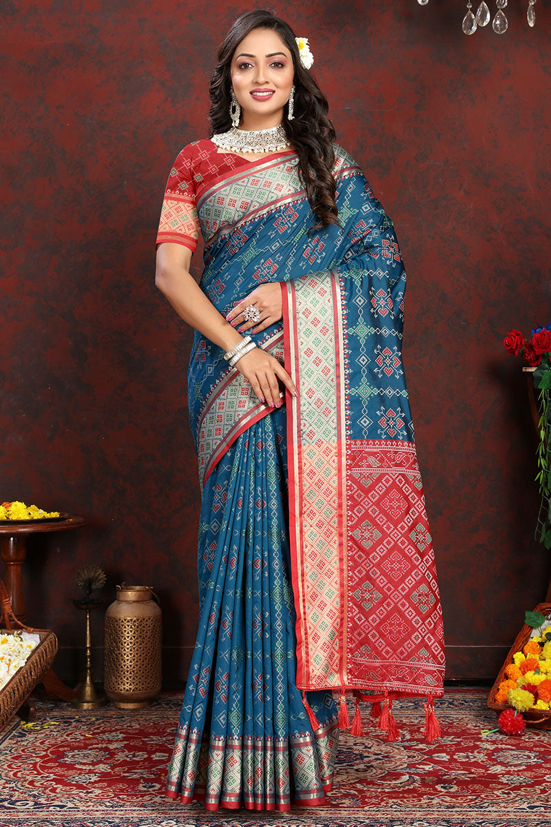 Luminous Teal Blue Soft Banarasi Silk Saree With Seraphic Blouse Piece