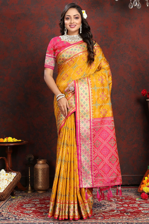 Load image into Gallery viewer, Quixotic Yellow Soft Banarasi Silk Saree With Whimsical Blouse Piece
