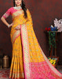 Quixotic Yellow Soft Banarasi Silk Saree With Whimsical Blouse Piece