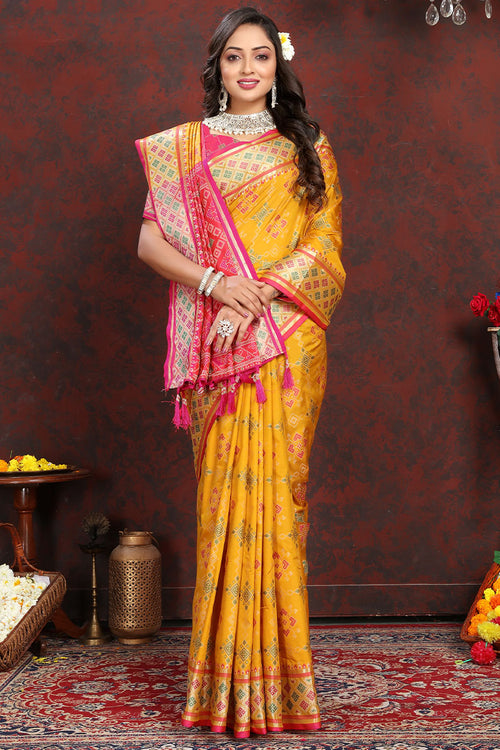 Load image into Gallery viewer, Quixotic Yellow Soft Banarasi Silk Saree With Whimsical Blouse Piece
