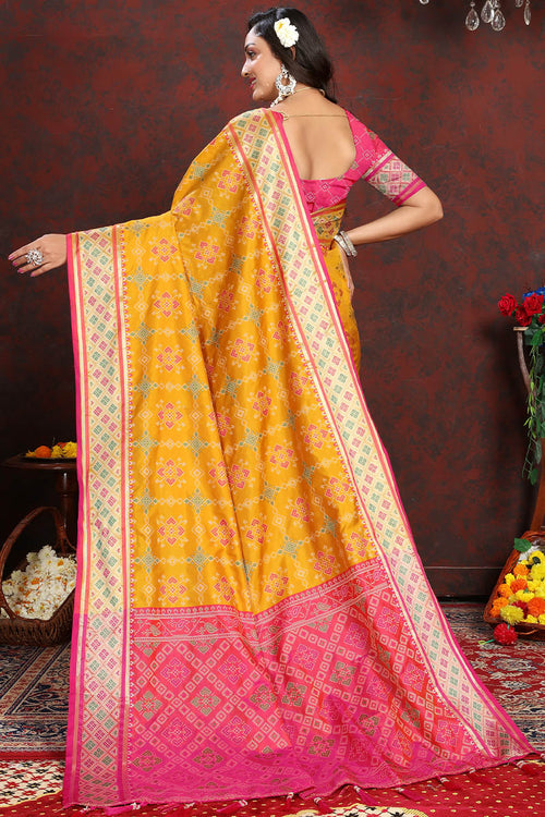 Load image into Gallery viewer, Quixotic Yellow Soft Banarasi Silk Saree With Whimsical Blouse Piece
