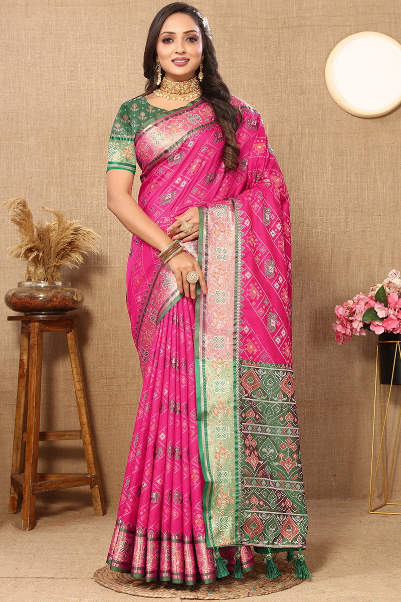 Delectable Dark Pink Soft Banarasi Silk Saree With Nemesis Blouse Piece