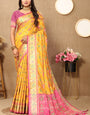 Ornate Yellow Soft Banarasi Silk Saree With Exemplary Blouse Piece