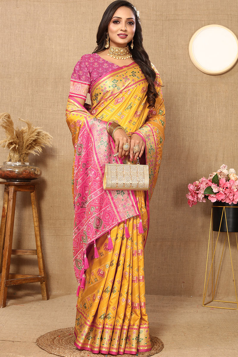 Ornate Yellow Soft Banarasi Silk Saree With Exemplary Blouse Piece