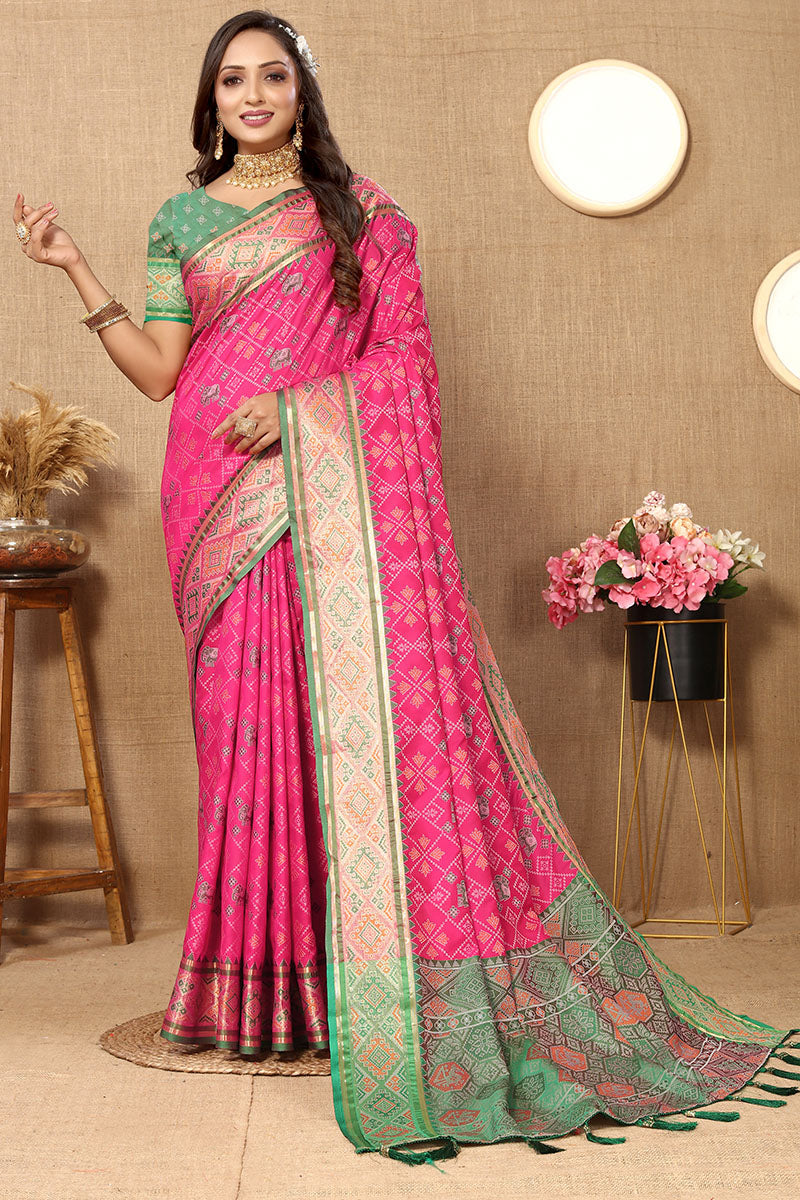 Ratatouille Dark Pink Soft Banarasi Silk Saree With Snazzy Blouse Piece