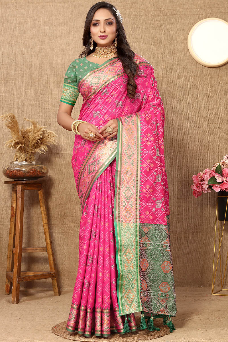 Ratatouille Dark Pink Soft Banarasi Silk Saree With Snazzy Blouse Piece