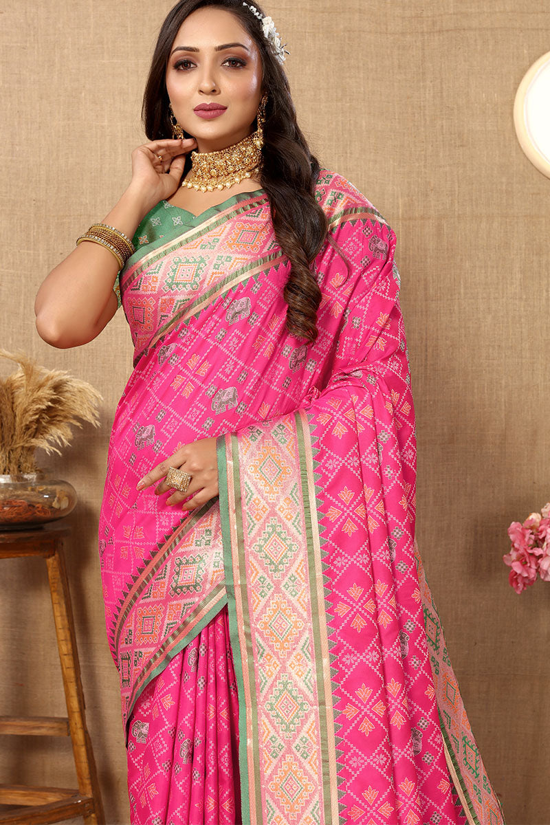 Ratatouille Dark Pink Soft Banarasi Silk Saree With Snazzy Blouse Piece