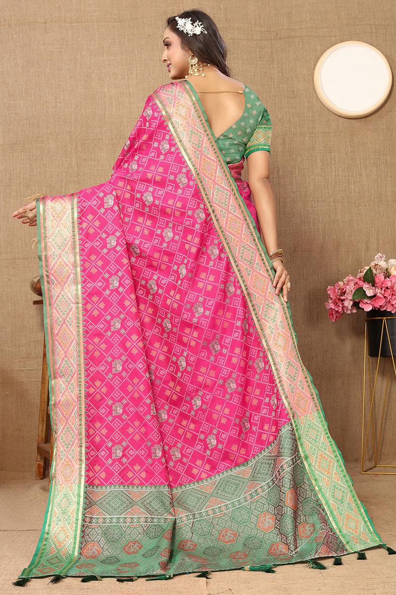 Ratatouille Dark Pink Soft Banarasi Silk Saree With Snazzy Blouse Piece