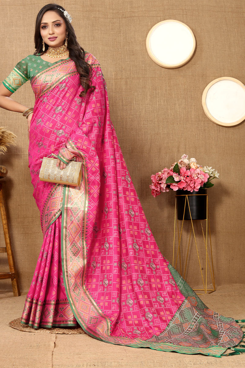 Ratatouille Dark Pink Soft Banarasi Silk Saree With Snazzy Blouse Piece