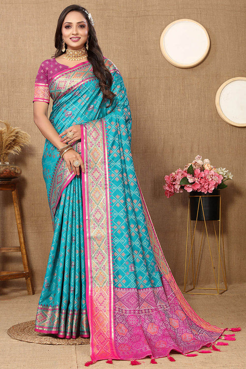 Load image into Gallery viewer, Luxuriant Firozi Soft Banarasi Silk Saree With Prodigal Blouse Piece
