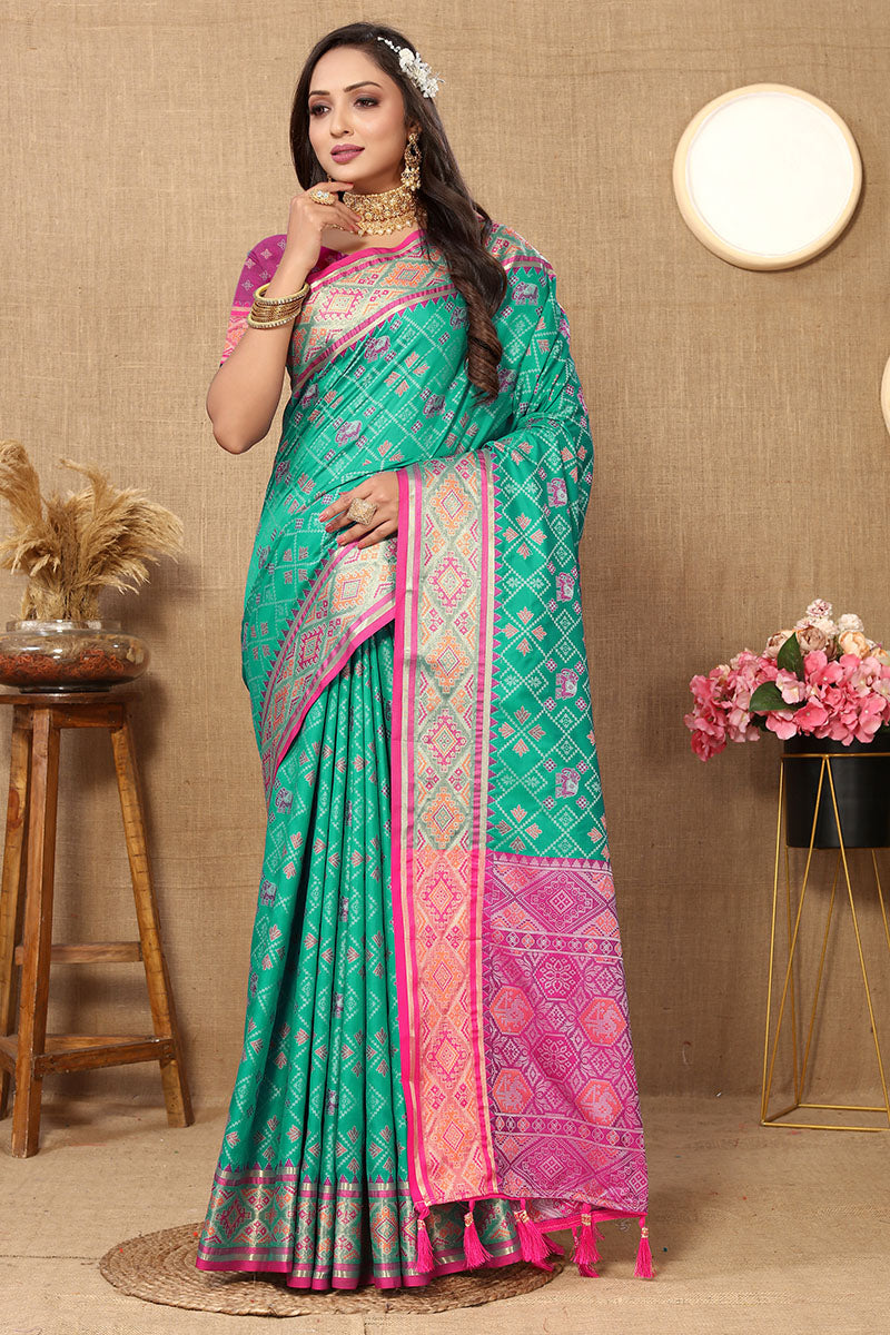 Scintillating Sea Green Soft Banarasi Silk Saree With Quixotic Blouse Piece