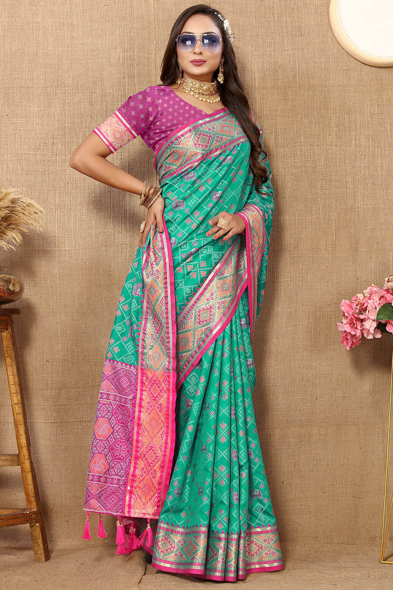 Scintillating Sea Green Soft Banarasi Silk Saree With Quixotic Blouse Piece