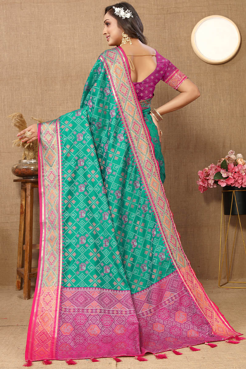 Scintillating Sea Green Soft Banarasi Silk Saree With Quixotic Blouse Piece