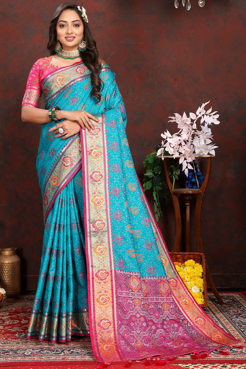 Propinquity Firozi Soft Banarasi Silk Saree With Petrichor  Blouse Piece