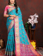 Propinquity Firozi Soft Banarasi Silk Saree With Petrichor  Blouse Piece