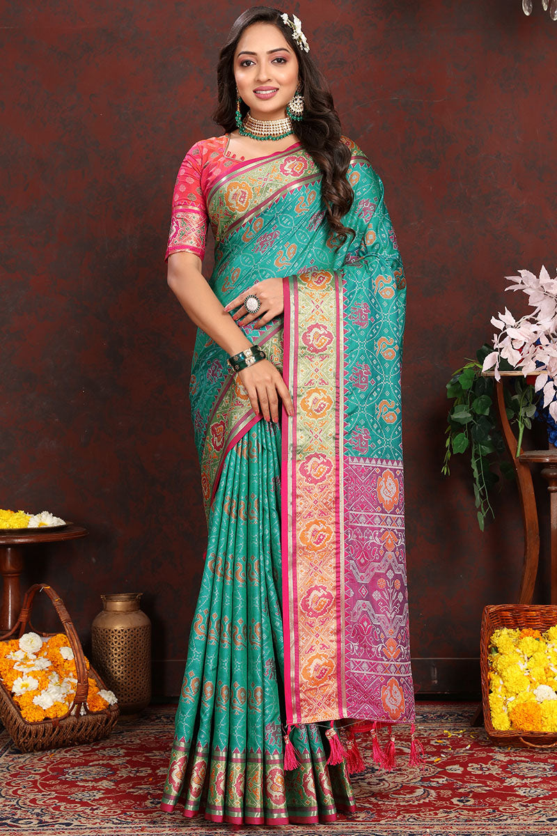 Bewitching Sea Green Soft Banarasi Silk Saree With Exquisite Blouse Piece