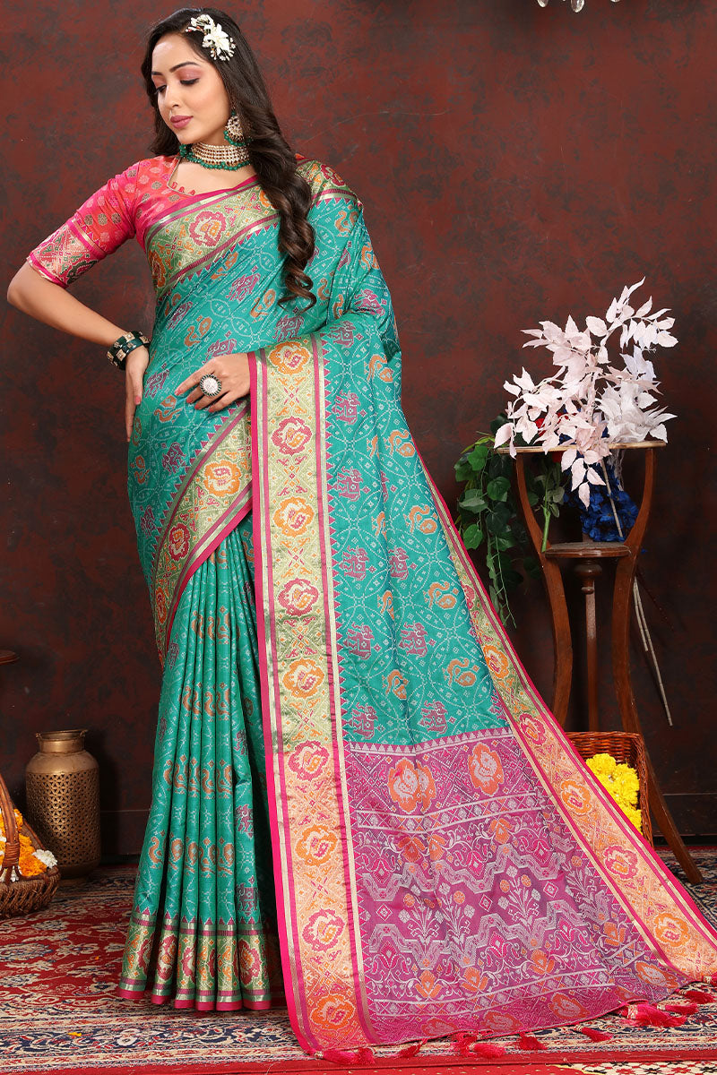 Bewitching Sea Green Soft Banarasi Silk Saree With Exquisite Blouse Piece