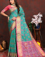 Bewitching Sea Green Soft Banarasi Silk Saree With Exquisite Blouse Piece