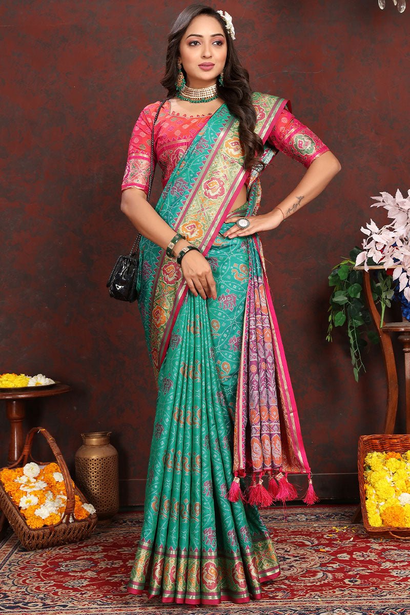 Bewitching Sea Green Soft Banarasi Silk Saree With Exquisite Blouse Piece