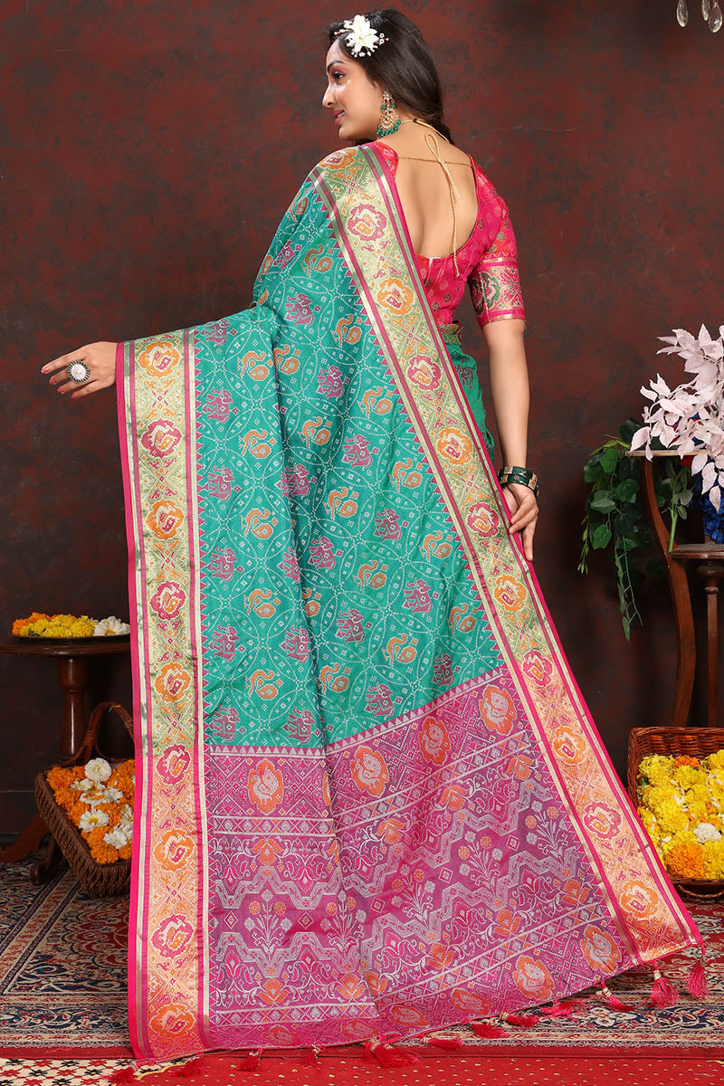 Bewitching Sea Green Soft Banarasi Silk Saree With Exquisite Blouse Piece