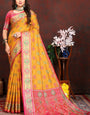 Delightful Yellow Soft Banarasi Silk Saree With Hypnotic Blouse Piece