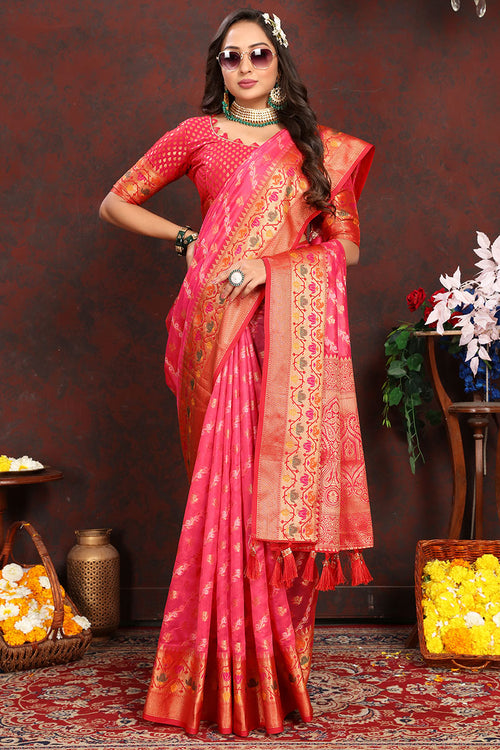 Load image into Gallery viewer, Mesmerising Dark Pink Soft Banarasi Silk Saree With Precious Blouse Piece
