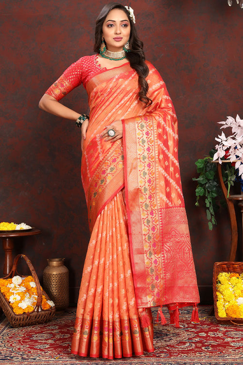 Load image into Gallery viewer, Jazzy Orange Soft Banarasi Silk Saree With Groovy Blouse Piece
