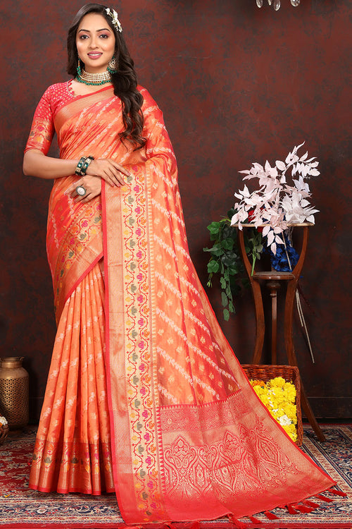 Load image into Gallery viewer, Jazzy Orange Soft Banarasi Silk Saree With Groovy Blouse Piece
