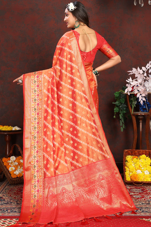 Load image into Gallery viewer, Jazzy Orange Soft Banarasi Silk Saree With Groovy Blouse Piece
