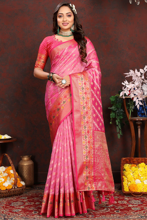 Load image into Gallery viewer, Inspiring Pink Soft Banarasi Silk Saree With Dalliance Blouse Piece
