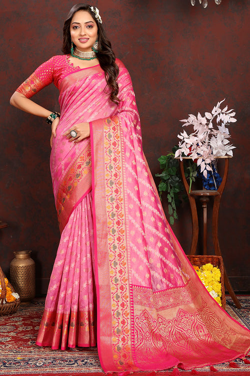 Load image into Gallery viewer, Inspiring Pink Soft Banarasi Silk Saree With Dalliance Blouse Piece
