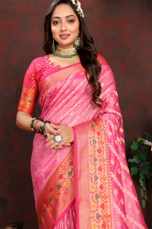 Load image into Gallery viewer, Inspiring Pink Soft Banarasi Silk Saree With Dalliance Blouse Piece
