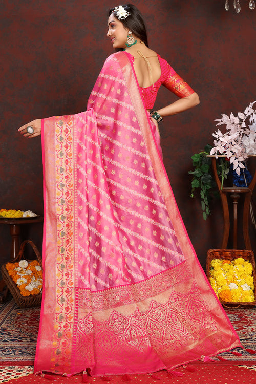 Load image into Gallery viewer, Inspiring Pink Soft Banarasi Silk Saree With Dalliance Blouse Piece
