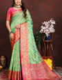 Eloquence Pista Soft Banarasi Silk Saree With Imbrication Blouse Piece