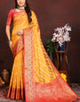 Vestigial Yellow Soft Banarasi Silk Saree With Splendiferous Blouse Piece