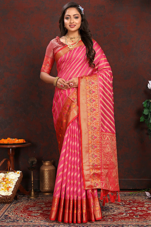 Load image into Gallery viewer, Lagniappe Dark Pink Soft Banarasi Silk Saree With Chatoyant Blouse Piece
