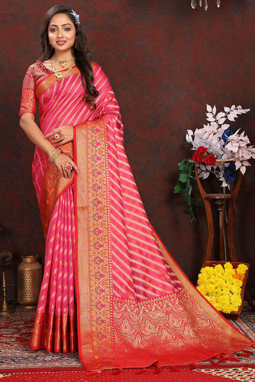 Load image into Gallery viewer, Lagniappe Dark Pink Soft Banarasi Silk Saree With Chatoyant Blouse Piece
