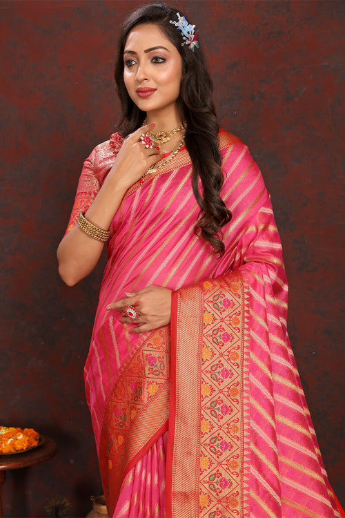 Load image into Gallery viewer, Lagniappe Dark Pink Soft Banarasi Silk Saree With Chatoyant Blouse Piece
