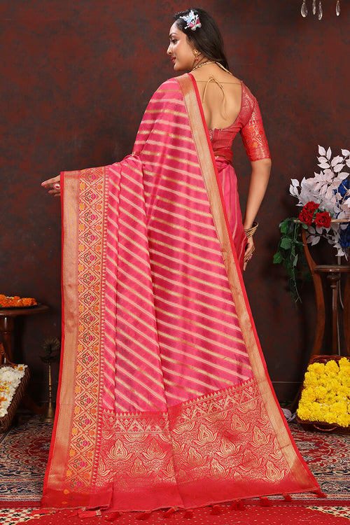 Load image into Gallery viewer, Lagniappe Dark Pink Soft Banarasi Silk Saree With Chatoyant Blouse Piece
