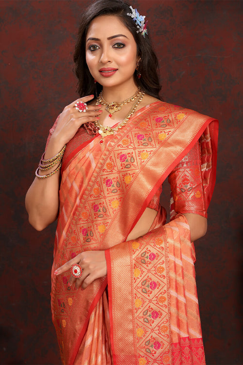 Load image into Gallery viewer, Pleasant Orange Soft Banarasi Silk Saree With Radiant Blouse Piece
