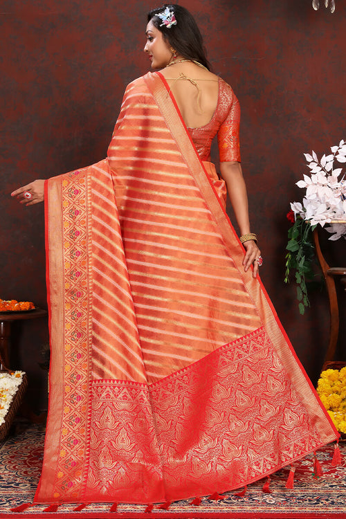 Load image into Gallery viewer, Pleasant Orange Soft Banarasi Silk Saree With Radiant Blouse Piece
