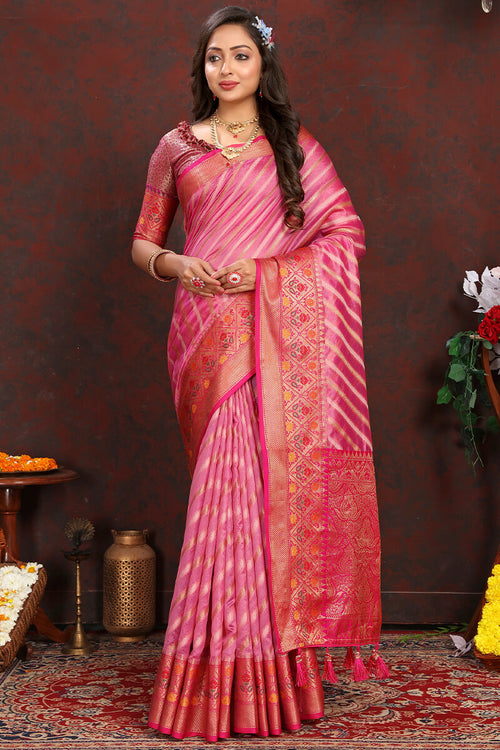 Load image into Gallery viewer, Blooming Pink Soft Banarasi Silk Saree With Glowing Blouse Piece
